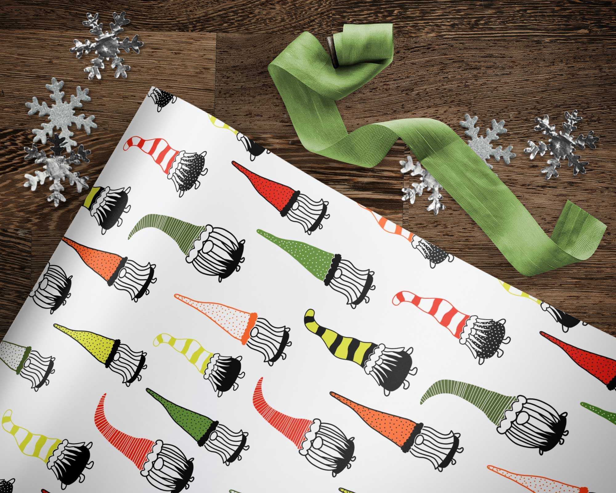 Christmas Gnomes Gift Wrap Vintage Scandi Folk Wrapping Etsy