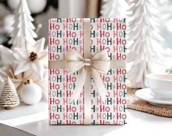 Cute Christmas Gift Wrap Funny, Winter Wrapping Paper, Ho Ho Ho Winter Holiday Gift Wrap,  Funny Holiday Gift Wrap
