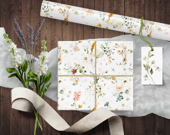 Wedding Gift wrapping paper, Summer Wildflower Prairie Floral birthday gift wrap, wrapping paper sheet roll Wildflower Bridal Shower Sheet