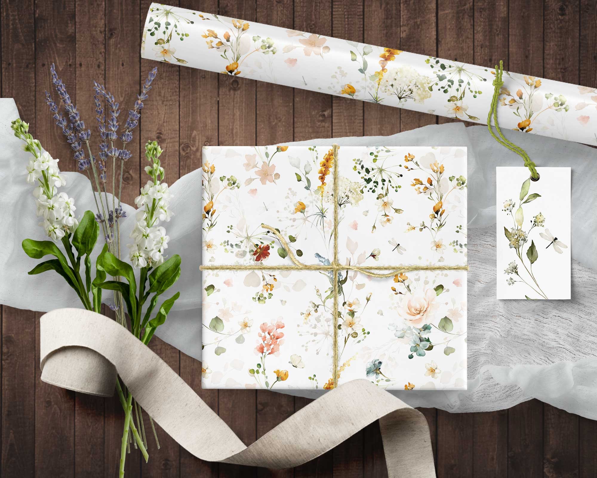 Aimyoo Kraft Floral Wrapping Paper Bundle, Vintage Spring Flowers Rose Gift  Wrap Paper for Wedding Bridal Shower Birthday, 3 Rolls 17 in x 12 ft per