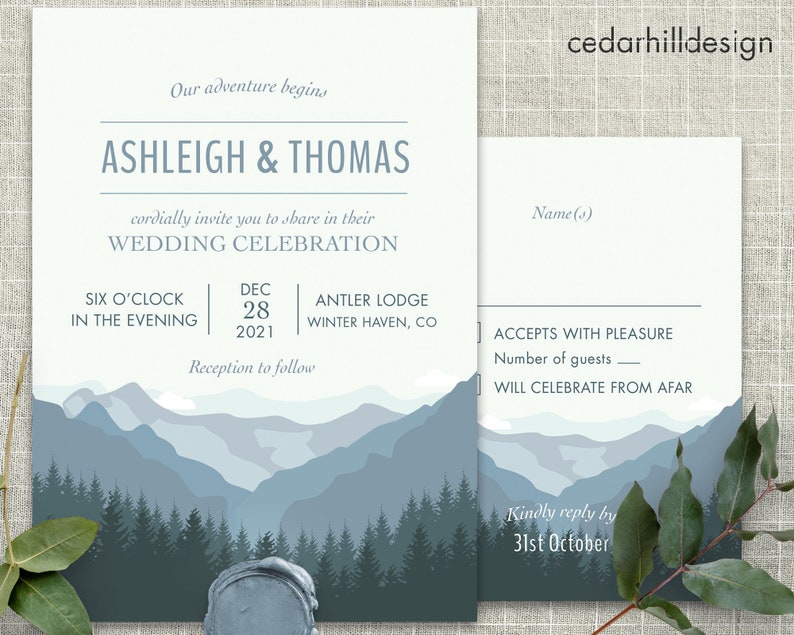 Mountain Wedding Invitation Printable Forest Wedding Etsy