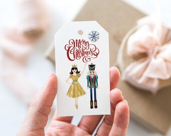 Personalized Christmas Gift Tags Nutcracker Ballet Labels Printed Holiday Tags, Custom Xmas Card Gift Tags with string, Holiday Gift Tags