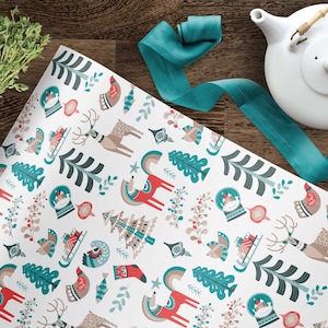 Christmas Gift Wrap, Scandinavian Winter, Woodland Holiday Gift Wrap Nordic wrapping paper, Holiday Gift Rolled Christmas Sheets 20 x 29