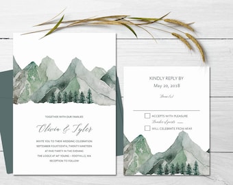 Mountain Wedding Invitation Printable Forest Wedding Invitations Adventure Wedding Invites Nature Invite Sets Woodland Wedding Template Set