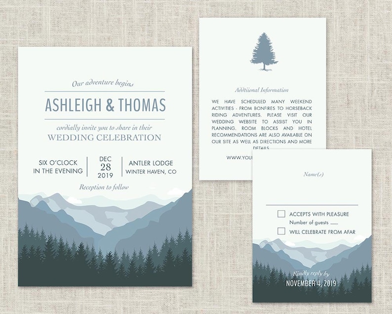 Mountain Wedding Invitation Printable Forest Wedding Etsy