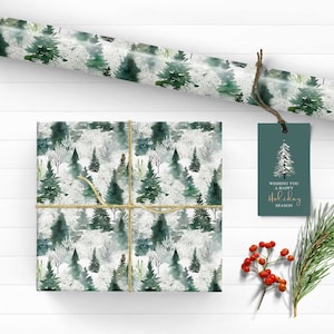 Christmas Wrapping Paper woodland Trees Watercolor Winter Holiday Gift Wrap Wintery Paper Roll Forest Pine Gift Wrap 5 sheets per Set 20x29