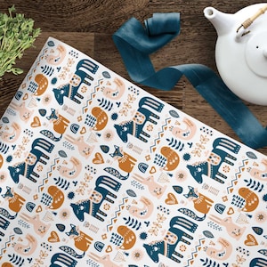 Christmas Wrapping Paper Roll, Rustic Woodland Dala Horse Rabbit Fox, Winter Holiday Gift Wrap, Wrapping Paper Sheets Scandi Gift 5 Per Roll