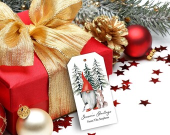 Fox and Gnome Christmas Tags, Printed Gift Tags, Woodland Forest Fox Gnome Gift Tags with string, Holiday Gift Labels Custom Printed 2 sizes