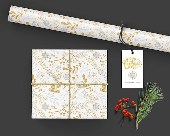 Elegant Greenery Silver Wrapping Paper