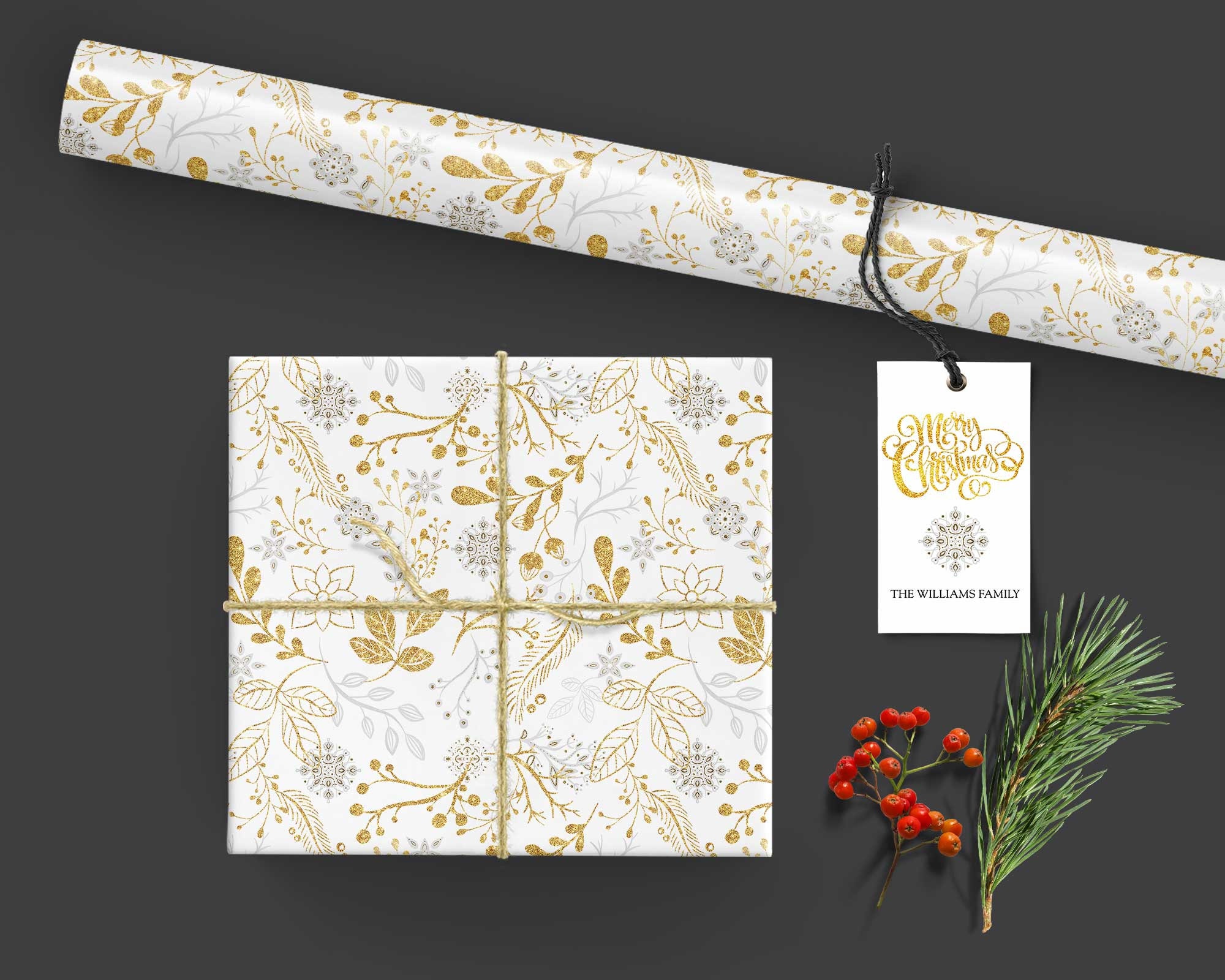 Christmas White Sparkle Eco Friendly Kraft Gift Wrapping Paper