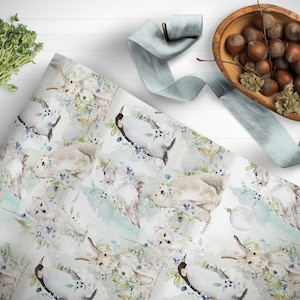 Christmas Wrapping Paper, Woodland Animals Winter Holiday Gift Wrap, Rustic Xmas Paper Sheets, Polar Bear, Owl, Vintage Bear Owl 5 sheets