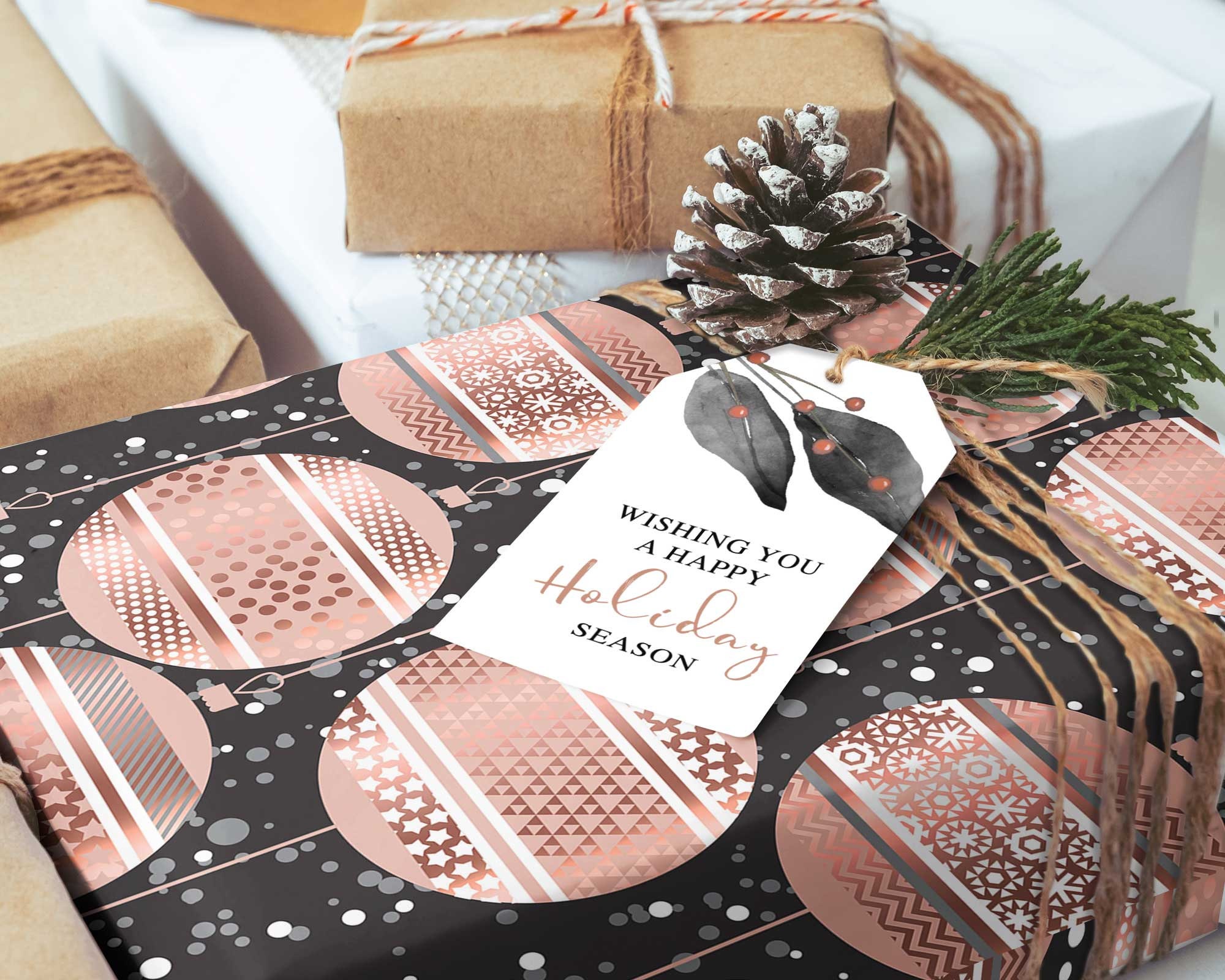 Elegant copper rose gold Christmas tree pattern Wrapping Paper