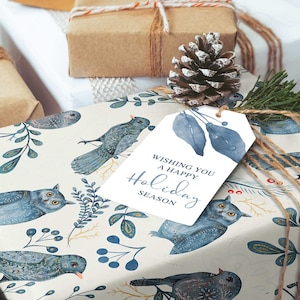 Owl Winter forest wrapping paper, Winter Gift Wrap, Woodland Nordic Holiday Gift Roll, Navy Blue Christmas Sheets 20 x 29 5 Owl Lover Gift