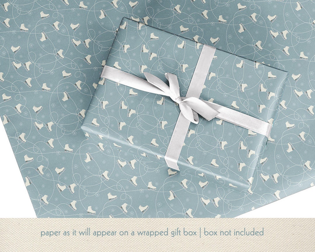 Christmas Gift Wrap, Ice Skates Wrapping Paper, Winter Gift Wrap