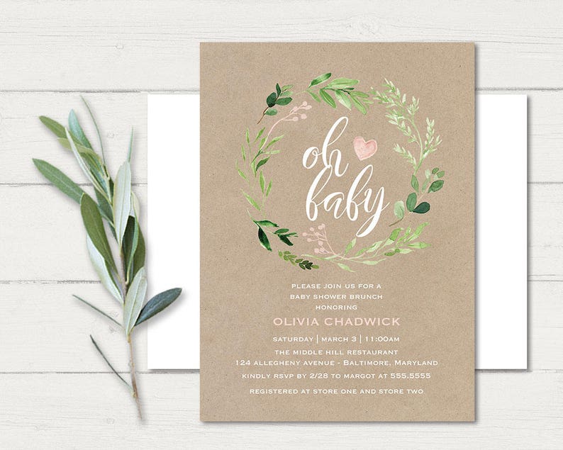 Baby Shower Invitation Kraft Paper Greenery Baby Shower Gender Etsy Baby Shower Invitation Kraft Paper Greenery Baby Shower Gender Etsy