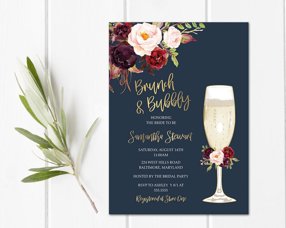 Brunch And Bubbly Bridal Shower Invitation Floral Wedding Etsy