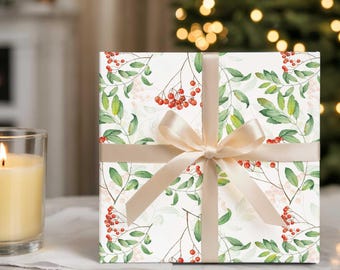 Berry Greenery Christmas Wrapping Paper Sheets, Holiday Gift Wrap (5 Sheets)