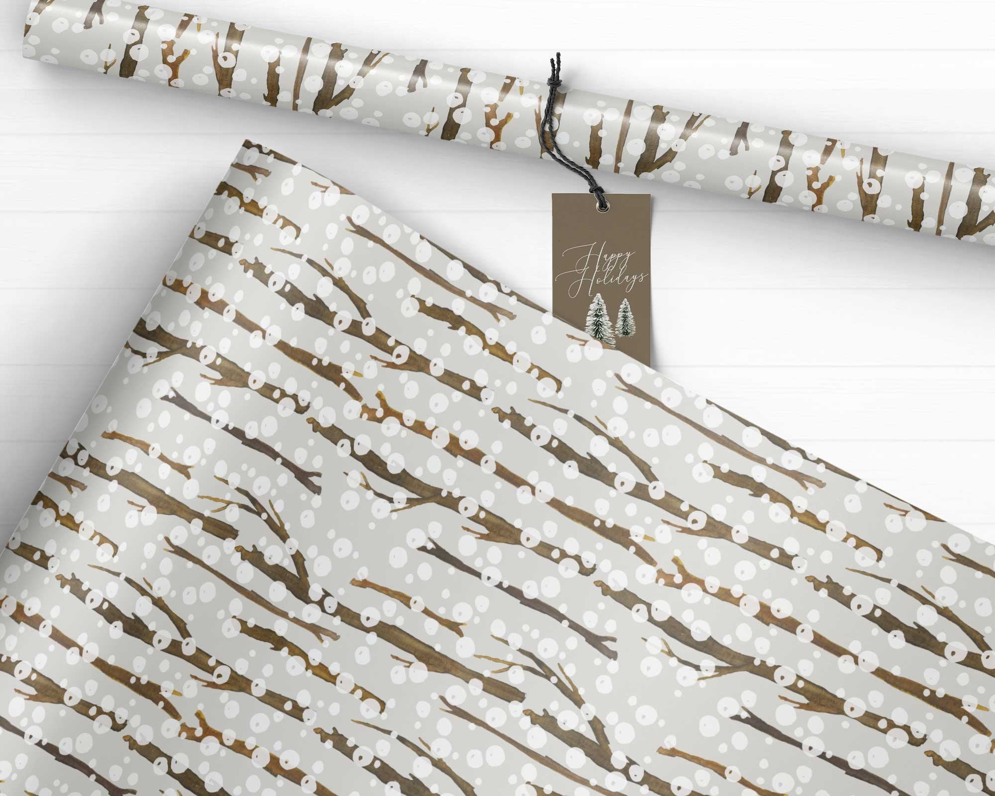 Christmas Wrapping Paper Trees Woodland Winter Holiday Gift Etsy