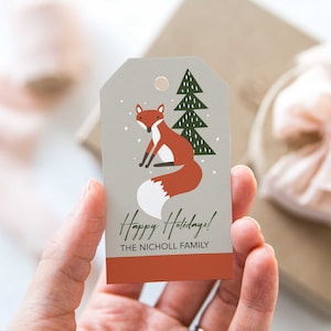 Fox Woodland Christmas Tags, Tree Gift Tags, Woodland Forest Fox Gift Tag, Gift Tags with string, Holiday Gift Labels, Custom Printed 2 size
