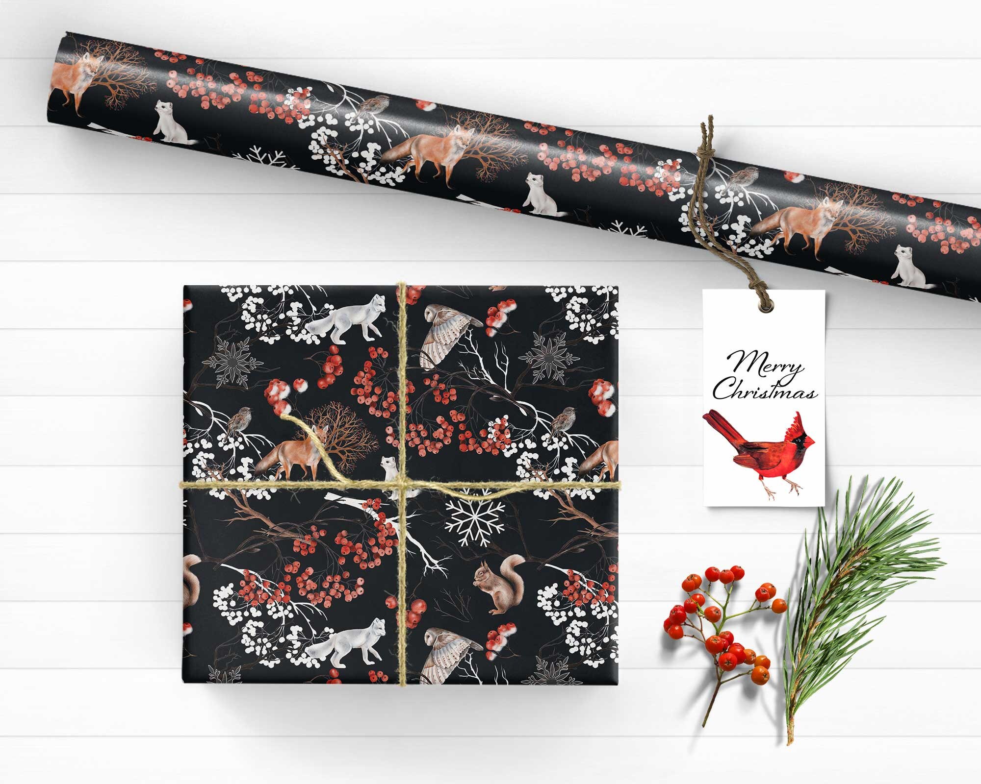 Winter Birds Christmas Tags, Tree Gift Tags, Woodland Cardinal