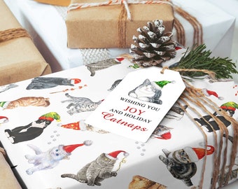 Christmas Gift Wrap Cats, Holiday Cat Gift Wrap, Cat lover gift, Cats in holiday outfits, Cat Wrapping Paper, Kitty Sheets 20 x 29 5 sheets