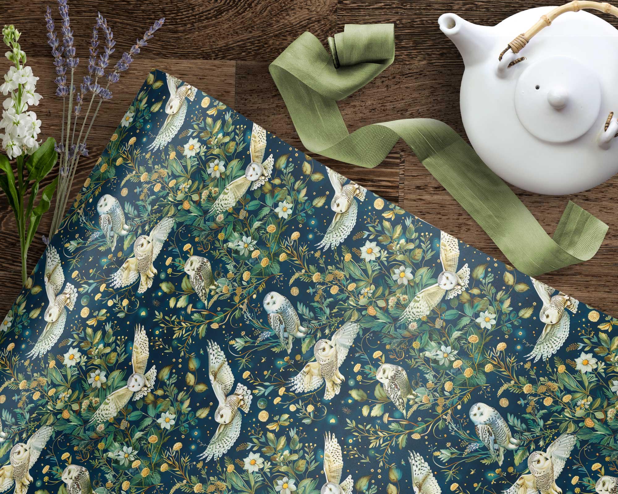 Snowy Owl Christmas Wrapping Paper: Winter Forest Gift Wrap (5 Sheets)