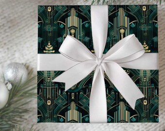 Great Gatsby Art Deco Noveau Wrapping Paper, Roaring 20's Christmas Decor, Winter Gift Wrap, Christmas gift wrap