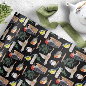 Winter forest wrapping paper, Winter Gift Wrap, Woodland Owl Woodpecker Holiday Gift Roll, Birder Christmas Sheets 20 x 29 Bird Lover Gift