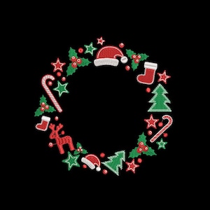 Christmas wreath embroidery design, 3 sizes