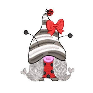 Ladybug Gnome Embroidery Design, 3 sizes