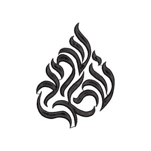 Puede incluir: Diseño abstracto en blanco y negro con intrincados remolinos y curvas. El diseño se asemeja a una llama o flor estilizada.