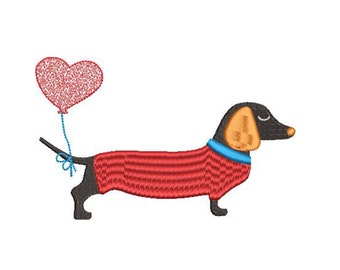 Dachshund embroidery design,love dog machine embroidery design,Valentine's day
