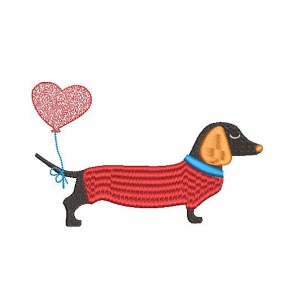 Dachshund embroidery design,love dog machine embroidery design,Valentine's day