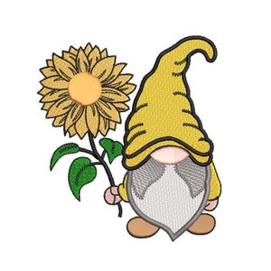 Gnome With Sunflower Embroidery Design