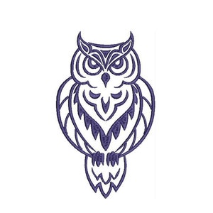 Puede incluir: Una ilustraci&oacute;n de l&iacute;nea de arte p&uacute;rpura de un b&uacute;ho con las alas extendidas. El b&uacute;ho est&aacute; mirando hacia adelante con los ojos cerrados.