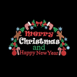 Merry Christmas and Happy New Year embroidery design