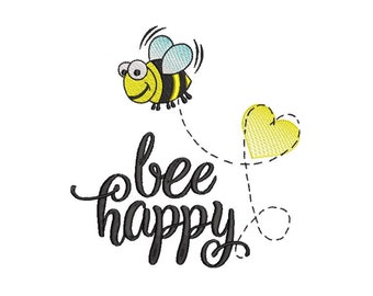 Bee happy Embroidery design, Bee Embroidery design