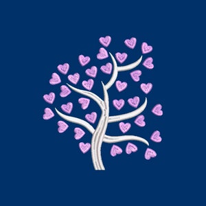 Puede incluir: Un &aacute;rbol blanco con hojas en forma de coraz&oacute;n rosa. El &aacute;rbol est&aacute; estilizado y tiene un dise&ntilde;o caprichoso.
