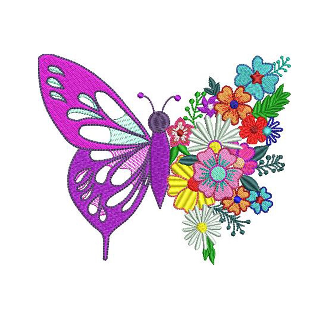 Flower Butterfly Embroidery Design Etsy
