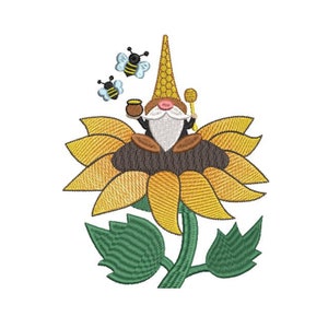 Motif de broderie « Abeille Gnome » et « Tournesol Gnome »