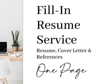 Resume Service, One page resume fill in, Resume Template Editing, Professional Simple Modern Template, Word Pages and PDF