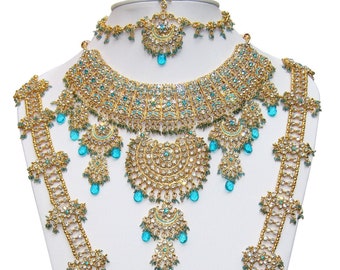 Emerald Green Indian Wedding Party Jewelry Rani Haar Kundan Jewelry Original Meenakari Beautiful Set MK560