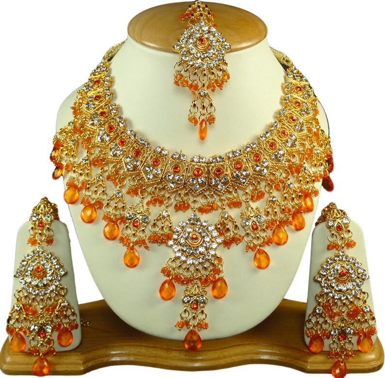 Indian Bridal Statement Orange Necklaces Jewelry Set Etsy Australia