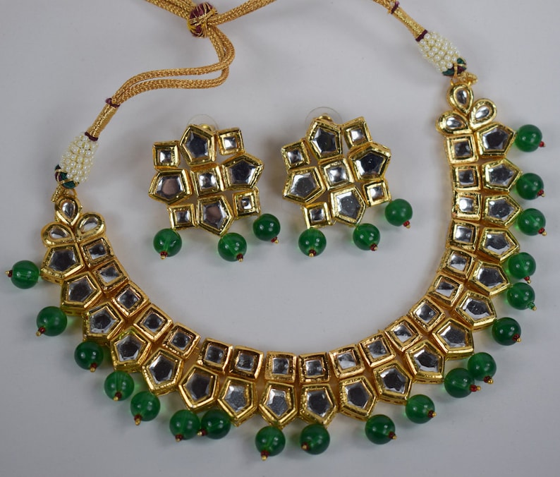 Meena Kundan Jewelry With Earrings 538 Bridal Jewelry Set Indian Traditional Bollywood Pearl Partywear Jewelry Set Green