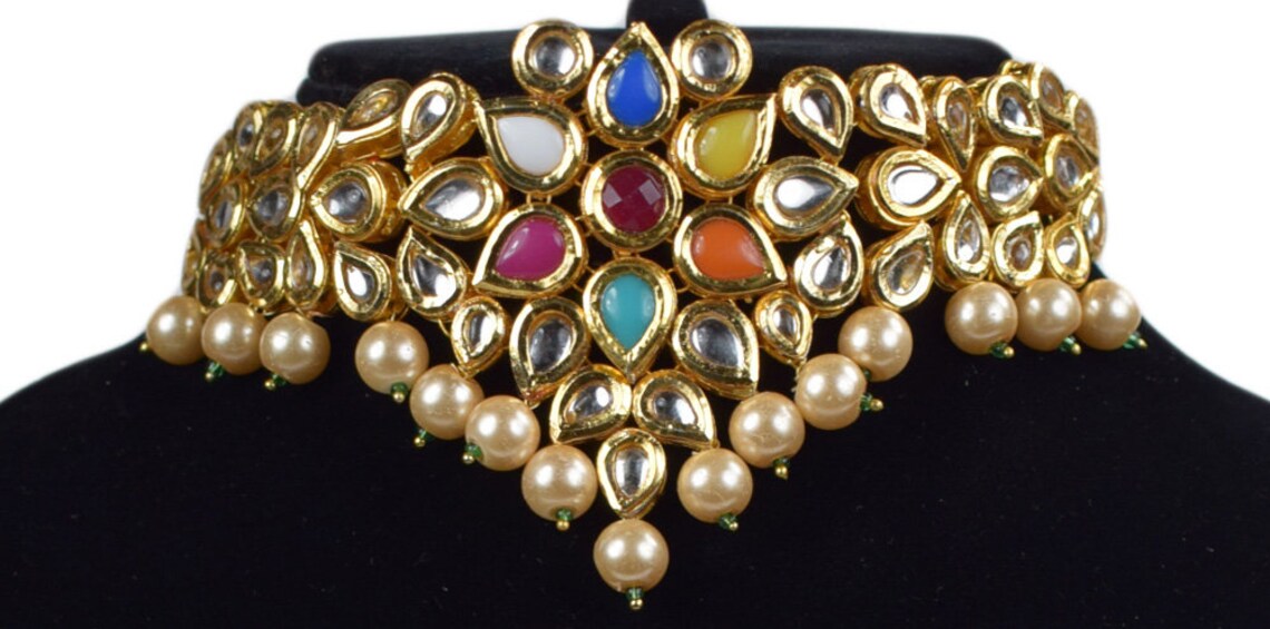 Indian Bollywood Navratan Choker Bridal Wedding Jewelry Set Etsy