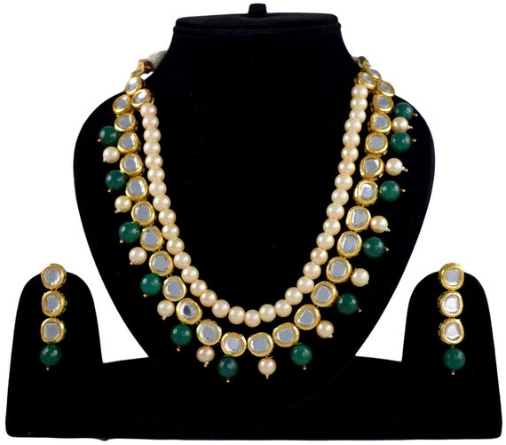 Emerald Green Indian Wedding Party Jewelry Rani Haar Kundan Jewelry Original Meenakari Beautiful Set MK560