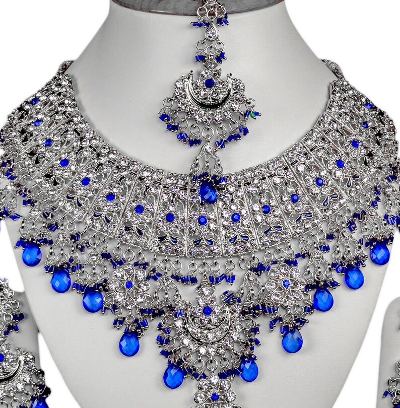 Blue Silver Plated Indian Kundan Jewelry Wedding Bollywood Etsy