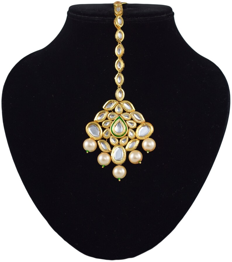 Indian Pearl Tikka Jewelry Big Headpiece Meena Kundan Etsy