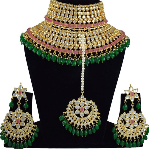 Indian Traditional Choker Stone Pearl Kundan Bridal Jewelry hot Necklace Set AR1012