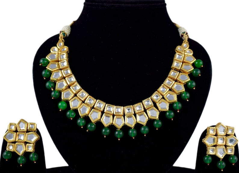 Meena Kundan Jewelry With Earrings 538 Bridal Jewelry Set Indian Traditional Bollywood Pearl Partywear Jewelry Set Green